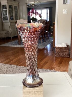Antique Carnival Glass Northwood Diamond Point Amethyst Vase